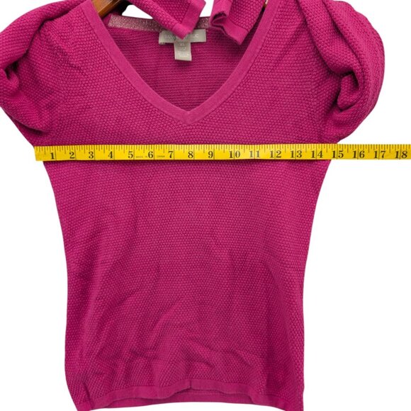 Banana Republic Sweater Womens Pink Long Puff Sleeve V Neck Textured Knit Sz XS - Picture 6 of 7